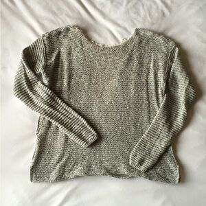 Grey Open Knit Light Sweater With Lacey Open Back